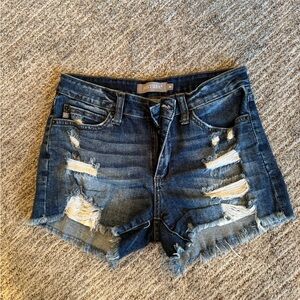 Just USA Women's Ripped Jean Shorts - Dark Blue